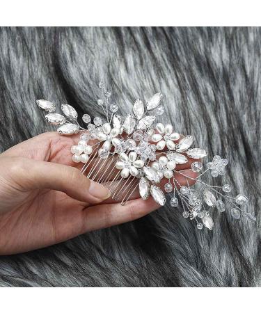 Unicra Bridal Wedding Hair Comb | Silver Pearl & Crystal Accessories for Women & Girls - Buy Online on SooperMarket.com