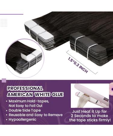 LAAVOO Brown Real Hair Tape Extensions 50cm - 20pcs #2 Dark Brown Invisible Adhesive Extensions | 50g Real Hair Quality - Buy Online on SooperMarket.com