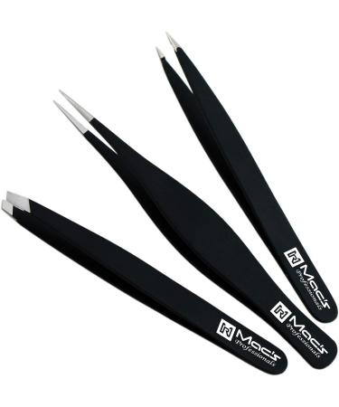 Macs Professional Tweezers Set for Eyebrow Plucking & Ingrown Hair Removal - Stainless Steel Precision Sharp Tips - Black 7343BK - Buy Online on SooperMarket.com