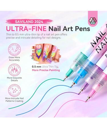 SAVILAND Nail Art Pens Set - 12 Colors 0.5MM Quick Drying Acrylic Nail Polish Markers for DIY Nail Art Design & Graffiti - Buy Online on SooperMarket.com