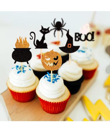 36 Pack Halloween Cupcake Toppers - Witch Hat, Spider, Pumpkin, Ghost, Cat Cupcake Picks - Ideal for Baby Showers, Birthdays, Halloween Parties - Cake Decor Supplies (Pattern 1) - Buy Online on SooperMarket.com