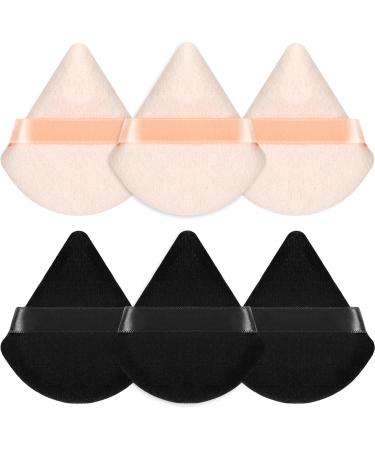 Sularpek Makeup Puff 6 pcs Soft & Reusable Triangle Powder Puff Reusable Foundation Sponge with Strap Triangle Sponges for Loose Powder Cosmetic Foundation Wet Dry Makeup (Black Color of Skin) 3Black+3Color of Skin