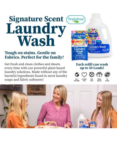 Truly Free Laundry Detergent for Sensitive Skin | Plant-Based Gentle & Safe for Baby Clothes | Eco-Friendly 50 Loads | Includes Refillable Bottle & Signature Scent 50 Fl Oz - Buy Online on SooperMarket.com