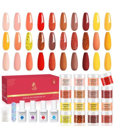 Lavender Violets 20PCS Dip-Powder-Nail Kit Nude Pink Orange Autumn harvest Diamond Glittery Christmas Gold Red Nail Dipping Powder Set French Nail Art With Base Activator Top Brush Saver Manicure 9601 Harvest Season