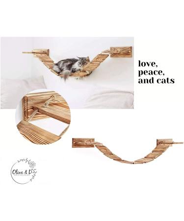 Cat Bridge Hanging Hammock & Shelves Set - Sturdy Wall Mounted Cat Furniture 56.7 - Natural Pine Rope Bridge for Large Cats - Easy Install - Buy Online on SooperMarket.com