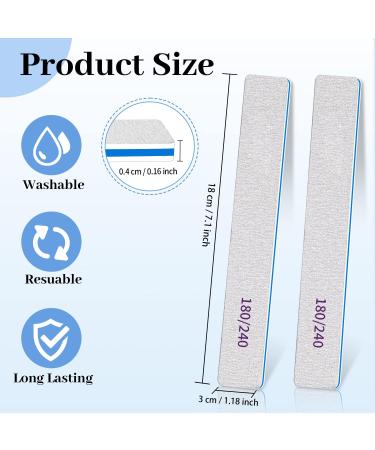 12pcs Professional Nail Files 180/240 Grit for Natural & Artificial Nails - Double Sided Emery Boards for Thick Nails - Washable Edge - Buy Online on SooperMarket.com