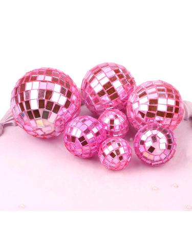 7pcs Disco Ball Cake Toppers 4 Sizes Disco Balls for Cake Disco Ball Party Decorations Disco Theme Accessories for 70s Theme Party Favors (Pink)