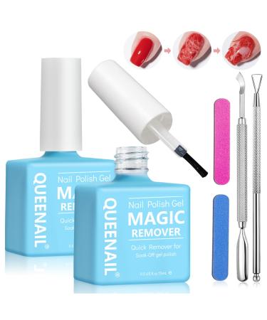 2 * 15ml Gel Nail Polish Remover Gel Remover for Nails Peel Off In 3-5 Minutes Quickly & Easily Removes Gel Nail Polish Gel Polish Remover with Cuticle Pusher Nail Files Blue