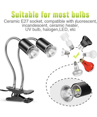 IOOTSEA Reptile Aquarium Heat Lamp 50W, Double Head UVA UVB Bulbs, Adjustable Holder for Turtle Lizard Snake - Pet Heating Light - Buy Online on SooperMarket.com