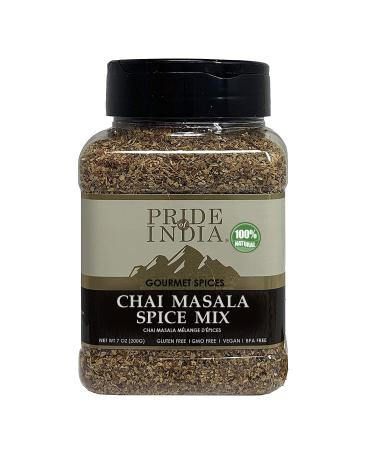 Pride of India Chai Masala Mulling Spice Mix Gourmet Spice Mix for Teas & Coffee Caffeine Free Authentic Mulling Spice Blend Vegan & Gluten-Free - Easy to Store 7oz. Medium Dual Sifter Jar