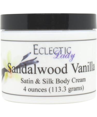 Eclectic Lady Sandalwood Vanilla Satin and Silk Cream Body Cream Body Lotion 4 oz - Shea Butter Aloe Silk Amino Acids Vitamin E Phthalate-Free Handcrafted in USA - Perfect For Women
