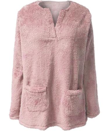AMhomely Soft Teddy Fleece Hooded Jumper | Plus Size Double Fleece Hoodie | V Neck Sweatshirt | Winter Lounge Top in Pink XXL - Buy Online on SooperMarket.com