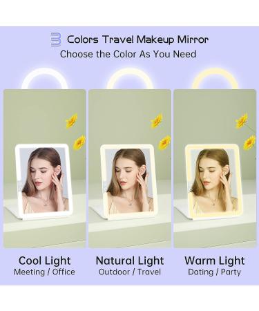 Rechargeable Travel Makeup Mirror with 10X Magnifying Mirror - Portable Lighted Cosmetic Mirror for Travel & Office - 3 Light Modes - Touch Screen Dimming - White - Buy Online on SooperMarket.com
