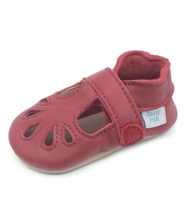 Dotty Fish Soft Leather Baby Shoes. Classic T-Bar Shoes for Girls. Non-Slip Suede Soles. 0-6 Months - 2-3 Years 18-24 Months Red