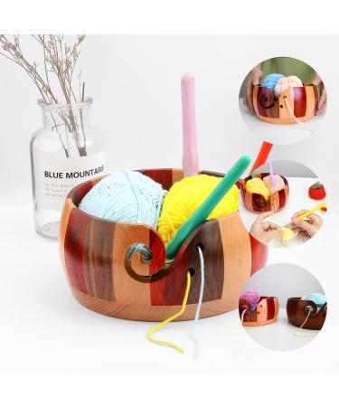 Handmade Rosewood Large Yarn Bowl for Knitting - Wooden Storage Bowl with Holes for Knitting Wool - Mix Color Stroage Bowl - Buy Online on SooperMarket.com