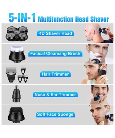 Bald Men's 5-in-1 Electric Head Shaver - Cordless Waterproof Wet/Dry Razor for Face and Head Shaving - USB Rechargeable 2022 Model - Buy Online on SooperMarket.com