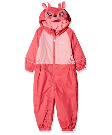 Regatta Children's Mudplay Iii Waterproof and Breathable Insulated Animal All-in-one Suit Size 12-18 Geranium/Pink Blossom