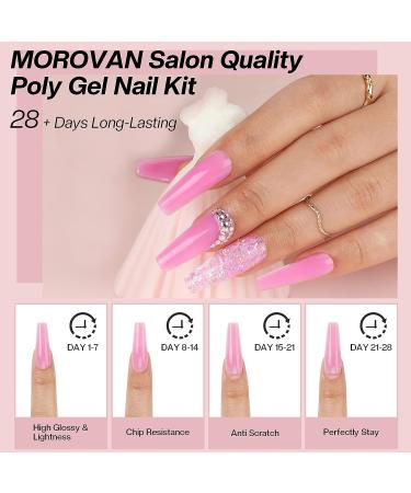 Morovan Poly Gel Nail Kit for Beginners - Pink Nude Poly Gel Nail Kit with UV Lamp | Professional Nail Extension Starter Kit with French Nail Art - Buy Online on SooperMarket.com