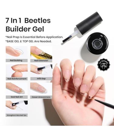 Beetles 7-in-1 Low Heat Builder Gel - 15ml Clear Strengthener with Liner Brush for Nail Art & Design | Perfect Holiday Gift for Women - Buy Online on SooperMarket.com