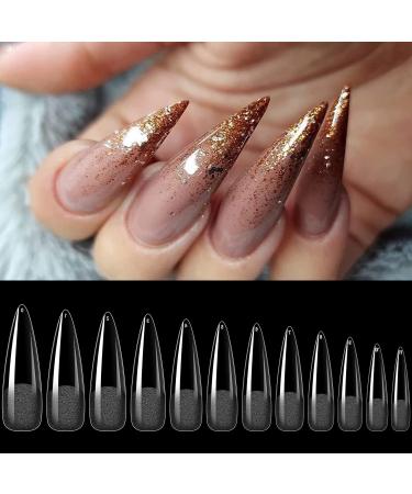 AOREAM Clear Stiletto Nail Tips 240PCS Clear Soft Gel False Nails Half Matte Full Cover Press on Nails 12 Sizes Fake Artificial Extension Nail Tips Salon Nails for Home Nails DIY Square Nail Tips-2
