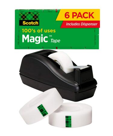 Scotch Magic Tape  6 Rolls with Dispenser  Numerous Applications  Invisible  Engineered for Repairing  3/4 x 1000 Inches  Boxed (810C40BK)