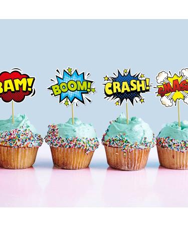 SuperHero Boom Cupcake Toppers - 48 Pack, Kids Birthday Party Decorations & Supplies - Buy Online on SooperMarket.com