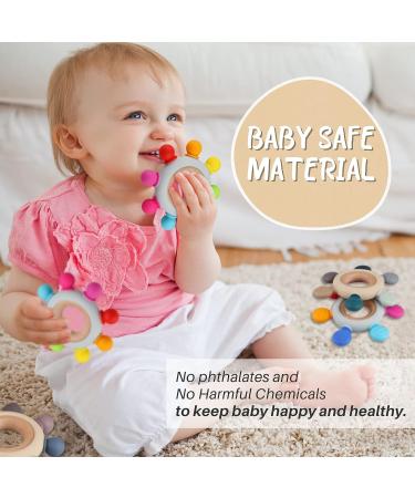 Organic Wooden & Silicone Baby Teething Toy Rings - Khaki (3+ Months) - Buy Online on SooperMarket.com