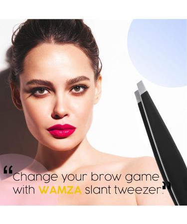 Wamza Slanted Eyebrow Tweezers for Women & Men - Stainless Steel Precision Hair Pluckers for Chin & Fine Hair - Black - 1 Pack - Buy Online on SooperMarket.com