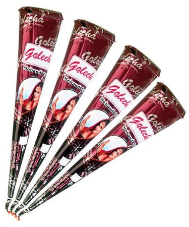 4x Golecha 100% Natural Henna Paste Cones (Red-Brown) No Mix No PPD 125g
