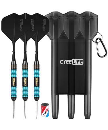 CyeeLife Steel tip Darts 24g with Carry case and Sharpener&Integrated Flights Professional Brass Set Black