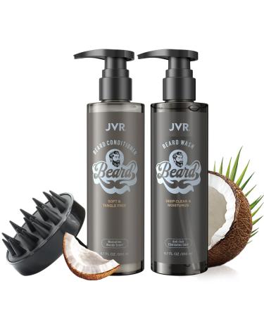 Bartshampoo for men 3 in 1 beard care set JVR Premium Beard Wash Cleaning smoothing & moistening Bart Gift with Bart Shampoo & Conditioner Set 2x200ML Bart Massage Burst (Schwarz1)