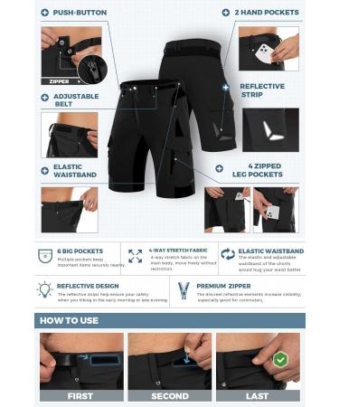 Waspornow Men's Cargo Shorts - 6 Pocket Summer Hiking & MTB Pants - Black Chino Stretch Bermuda - Buy Online on SooperMarket.com