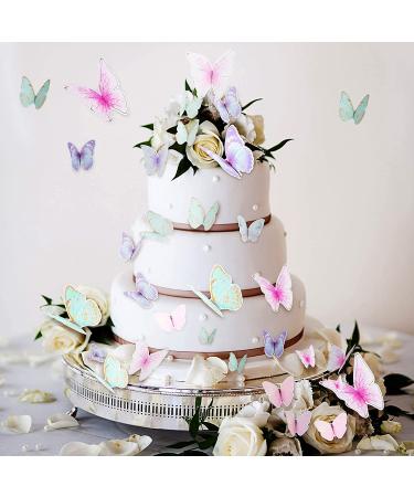 60 Blue Purple Butterfly Cake Toppers with Happy Birthday Topper | 3D Mixed Size Color Decoration Set for Birthday & Wedding Party Supplies - Buy Online on SooperMarket.com
