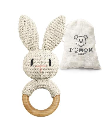 Artestar Greifling Baby Rassel Beißring Wood Babyassel Greifling Toy Babyassel Wood Toy Baby Gift For Birth (Beige Hase)