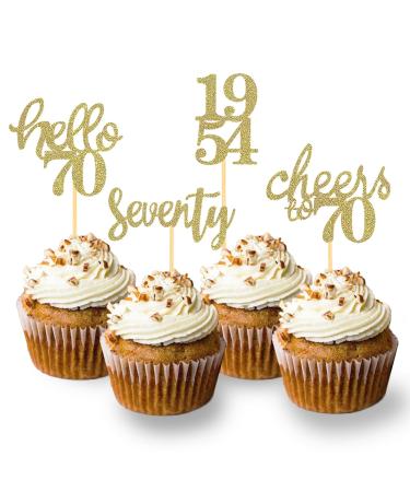 24 Pcs Glitter 70th Birthday Cupcake Toppers Since 1954 Cupcake Picks for Man Woman 70th birthday decoration 70th Party Cake Decoratios (Gold)