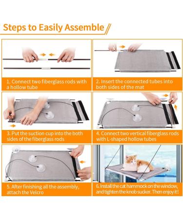 Pueikai Cat Hammock Window Perch for Large Cats | Sturdy & Space-Saving Resting Seat | Holds up to 50 lbs | Easy Assembly | Single Layer Grey - Buy Online on SooperMarket.com