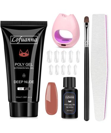 Lofuanna Poly Gel Nail Kit-30ML Deep Nude Poly Extension Gel Nail Starter kit Poly Nail Gel With Nail Lamp Slip Solution Nail form Nail Brush Nail Strengthen Nail Gel Kit DIY for Beginners Deep Nude-11