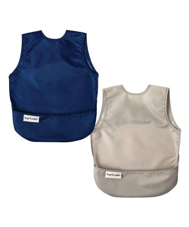 Tiny Twinkle Mess-Proof Apron Toddler Bibs w/Tug-Proof Closure Baby Food Bibs 2 Pack Grey Indigo Small 6-24 Months