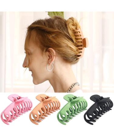 Tocess Large Hair Claw Clips for Women - Strong Hold 4.33 Inch Matte Clips (4 Pcs) - Ideal for Thin, Thick, Curly Hair - Black, Khaki, Pink, Green - Buy Online on SooperMarket.com