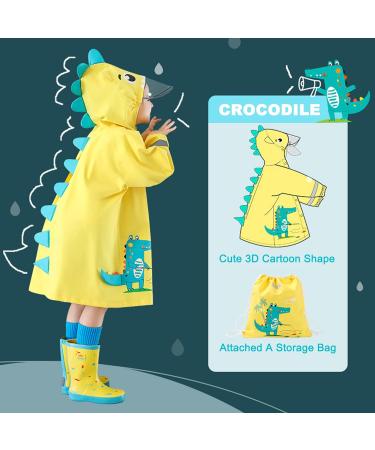 Kids Raincoat | Waterproof Rainsuit for Boys & Girls | Toddler Poncho with 3D Cartoon | Children Rainwear | S/80-95CM | Crocodile Design - Buy Online on SooperMarket.com