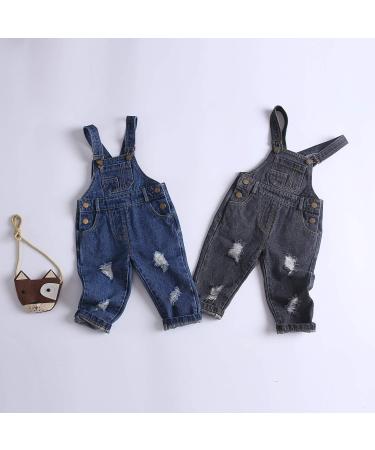 KIDSCOOL SPACE Baby Boy Girl Jean Overalls | Toddler Ripped Denim Workwear | 3-4 Years | Blue-2079 - Buy Online on SooperMarket.com