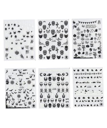 Halloween Nail Art Stickers Decals 6 Sheets Glow in The Dark Nail Decals 3D Self-Adhesive Fluorescent Nail Stickers DIY Acrylic Nail Art Design for Women Girls