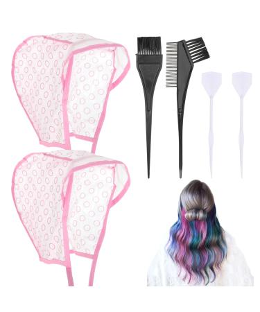 Bewudy 2 Sets of Hair Coloring Kits Hair Highlighting Caps Hair Dye Cap Disposable Hair Art Frosting Cap with Plastic Crochet Hook and Hair Dye Brushes for Salon Hair Dyeing Hairdressing (Pink)