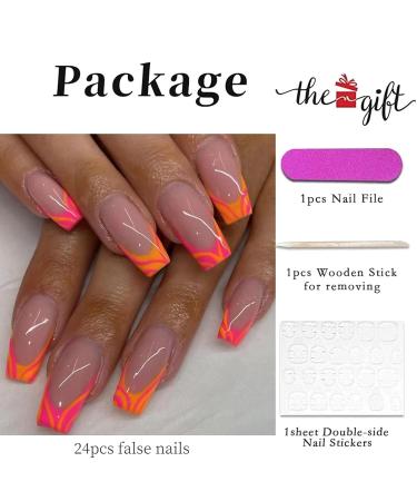 RUNRAYAY 24pcs Orange Press on Nails - Medium French Tips Artificial Nails for Women & Girls | Easy Glue-On Fake Nails - Buy Online on SooperMarket.com