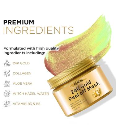 24K Gold Peel Off Mask | Anti-Aging Firming Face Mask with Hyaluronic Acid & Collagen | Deep Cleansing Moisturizing Removes Blackheads | 120g - Buy Online on SooperMarket.com