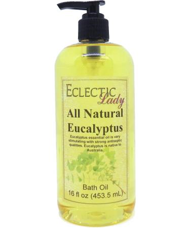 Eucalyptus Bath Oil by Eclectic Lady - Scented Bath Oil - Relaxing & Moisturizing Bathing Oil - Fragrance Body Oil For Dry & Rough Sensitive Skin - Body Daily Nourishing Shower Oil (16 oz) 16 Ounce