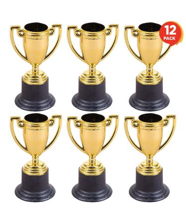 ArtCreativity Gold Plastic Trophies for Kids - Pack of 12 Golden Colored Trophy Set - 4 Inch Award Cups for Football, Soccer, Baseball, Carnival Prize, Party Favors for Boys and Girls