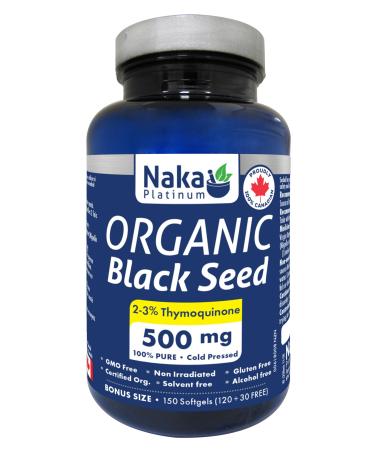 Naka Platinum Organic Black Seed 500mg extra strength cold pressed thymoquinone Bonus Size 150 Softgels (120 + 30 FREE))