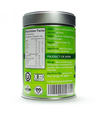 Midori Spring Organic Japanese Ceremonial Matcha Powder | Radiation Free | USDA Organic | Kosher | Vegan | 3.52 oz - Buy Online on SooperMarket.com