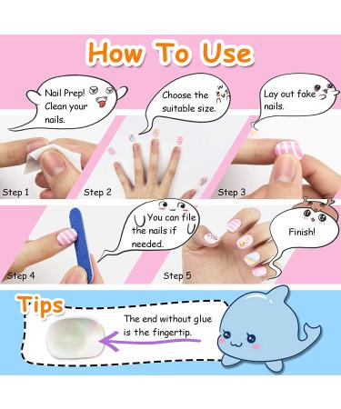 112 Pcs Fake Nails for Kids - Pre-glue Press on Nails Kit for Girls Ages 7-12 - Child Holiday Party Gift - Buy Online on SooperMarket.com